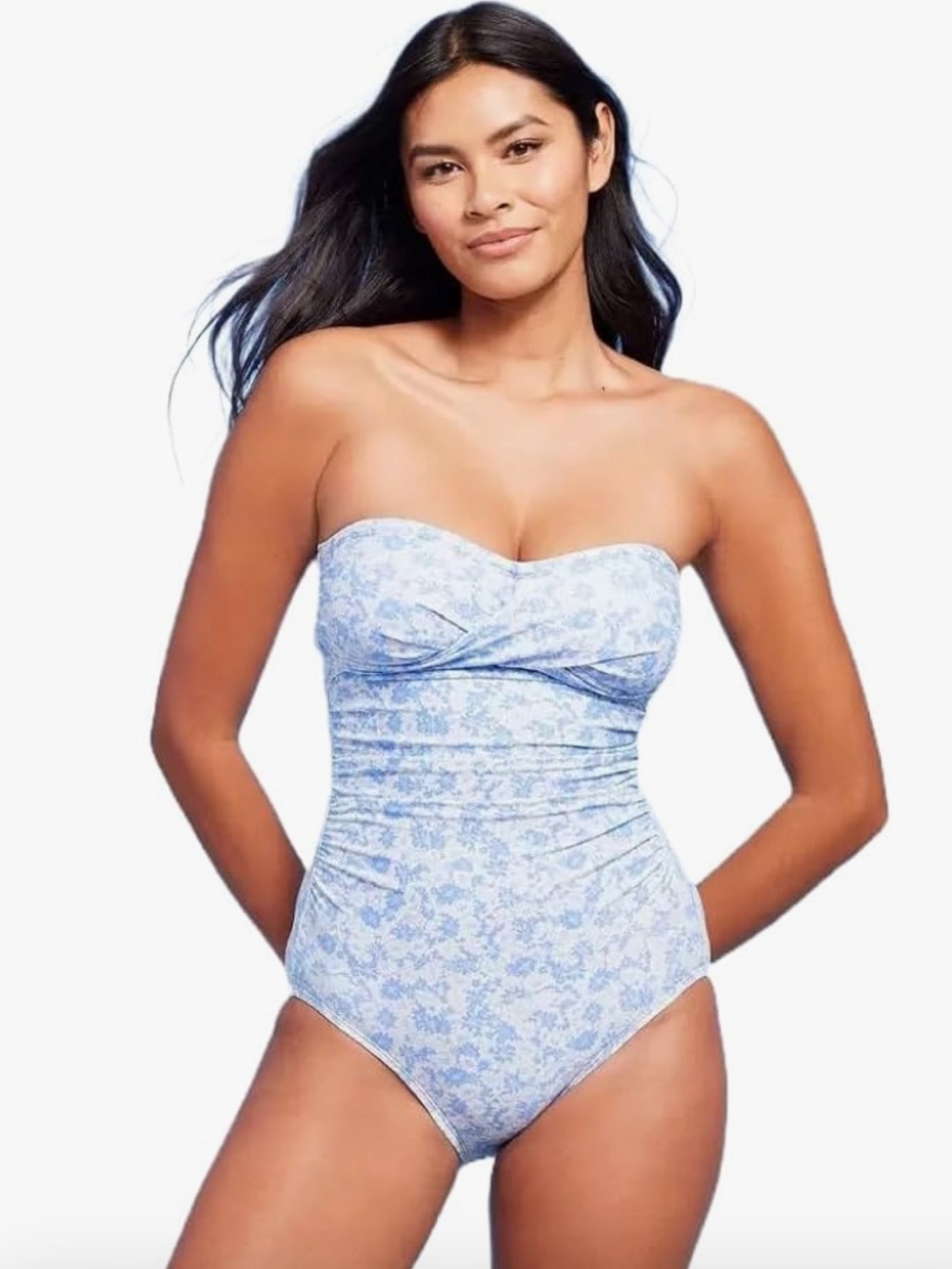 Kona Sol Women's Floral Print Full Coverage Bandeau One Piece Swimsuit
